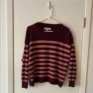 Loft Striped Sweater - Burgundy and Pink